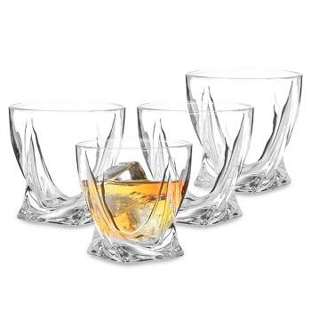 Berkware Sophisticated Lowball Whiskey Glasses with Modern Twisted Base Design - 13.4oz