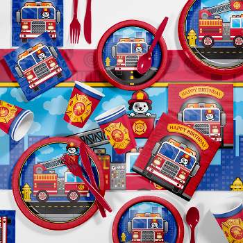 81pk Fire Truck Party Supplies Kit Disposable Dinnerware Set