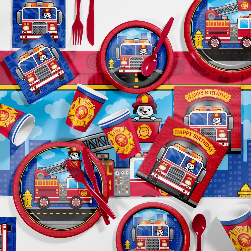 Photos - Other Jewellery 81pk Fire Truck Party Supplies Kit Disposable Dinnerware Set