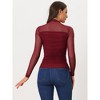 INSPIRE CHIC Women's Solid Mock Neck Mesh Sheer Long Sleeve Ruched Blouses - 3 of 4