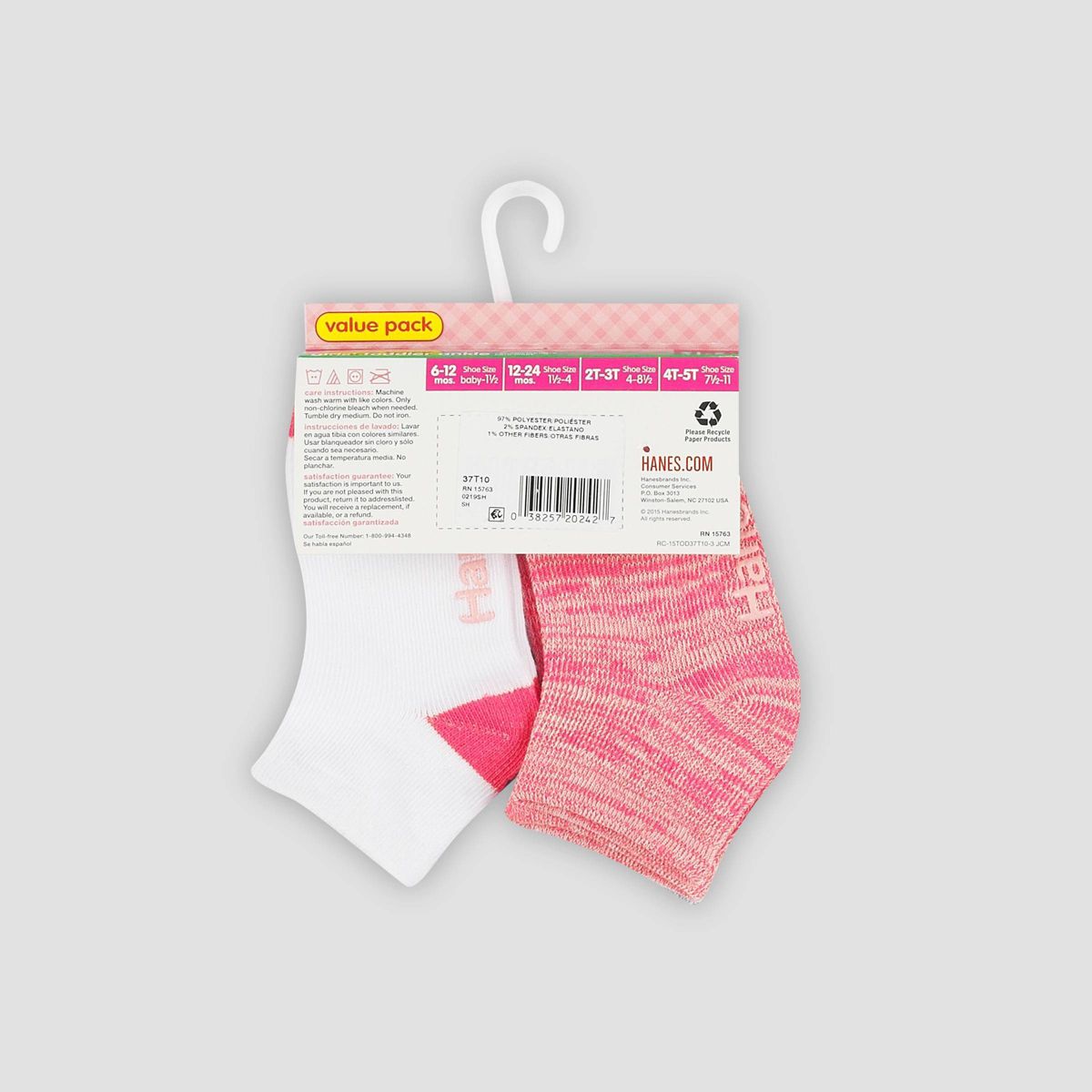 Hanes Toddler Girls' 10pk Ankle Socks - Colors May Vary - thumbnail 3