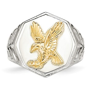 Chisel Stainless Steel Polished Yellow IP-plated with Sterling Silver Eagle Ring - 1 of 4
