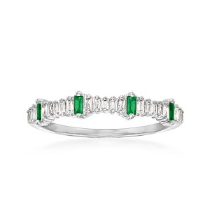 Ross-Simons 0.14 ct. t.w. Diamond and .10 ct. t.w. Emerald Ring in 14kt White Gold - 1 of 4