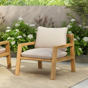 Christopher Knight Home Ihab Patio Rope Weave Acacia Wood Club Chair with Water-Resistant Cushion, Brown/Beige - 1 of 4