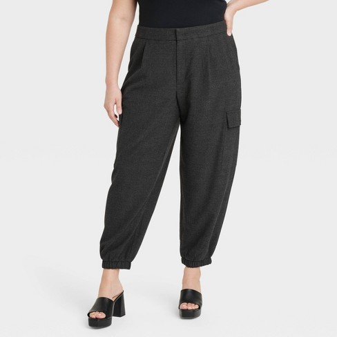 Women's High-rise Ankle Jogger Pants - A New Day™ Gray Plaid 26