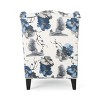 PAGED Modern Accent Chair, Club Chair with High Back and Wooden Legs, Print Single Sofa Chair for Bedroom, Living Room Furniture, Beige+Blue Flower - 4 of 4