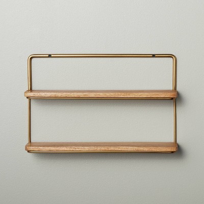 16" Wood & Brass Double Wall Shelf - Hearth & Hand™ with Magnolia