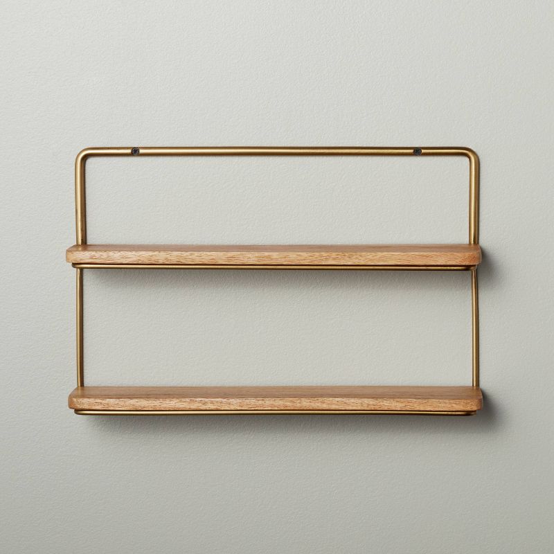 16&#34; Wood &#38; Brass Double Wall Shelf - Hearth &#38; Hand&#8482; with Magnolia, 1 of 5