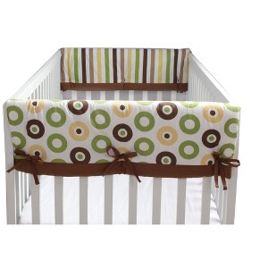 Bacati - Mod Dots/Stripes Crib Rail Guard Covers Set of 2 Green/Yellow/Chocolate - 1 of 4