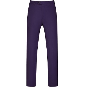Lars Amadeus Men's Slim Fit Solid Stretch Flat Front Work Business Trousers - 1 of 4