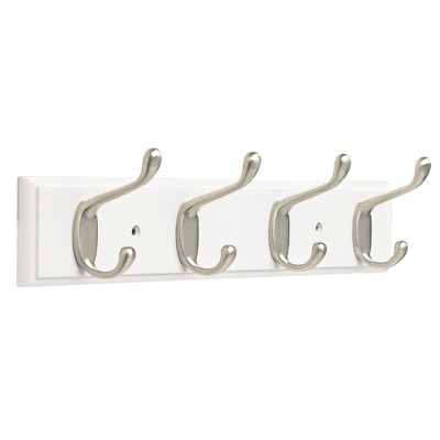 Franklin Brass 16" Heavy Duty Coat and Hat Hook Rack White/Satin Nickel