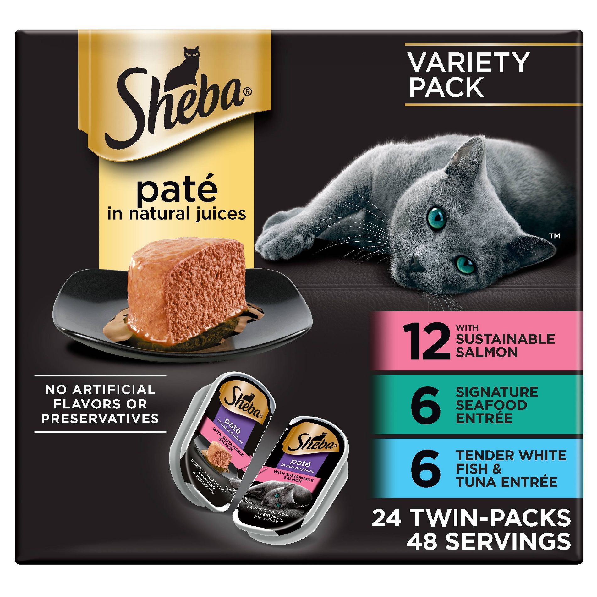 Sheba Perfect Portions Fish, Salmon, Seafood and Tuna Flavor Variety Pack Pate Wet Cat Food - 2.6oz/24ct
