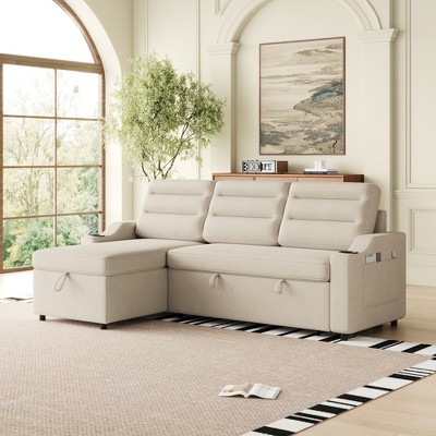 SKRAN 83.5" Convertible Sleeper Combo Sofa, Convertible Sofa Bed Polyester Pull Out Bed with Storage Holder for Living Room, Tight Spaces