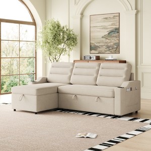 SKRAN 83.5" Convertible Sleeper Combo Sofa, Convertible Sofa Bed Polyester Pull Out Bed with Storage Holder for Living Room, Tight Spaces - 1 of 4