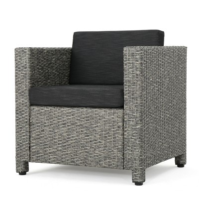 Puerta Wicker Club Chair - Mixed Black/Dark Gray - Christopher Knight Home: Weather-Resistant Patio Furniture