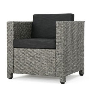 Puerta Wicker Club Chair - Mixed Black/Dark Gray - Christopher Knight Home: Weather-Resistant Patio Furniture - 1 of 4