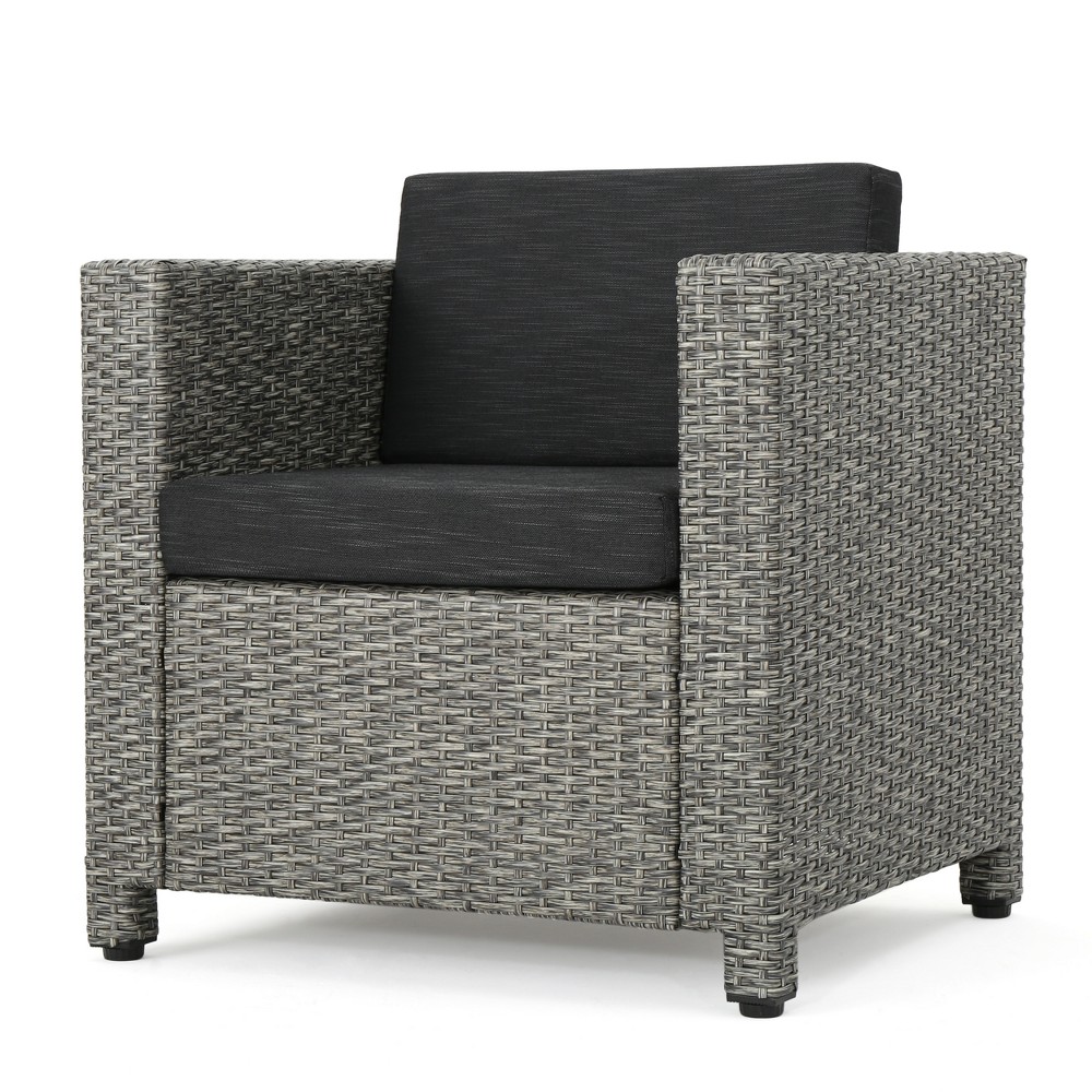 Photos - Garden Furniture Puerta Wicker Club Chair - Mixed Black/Dark Gray - Christopher Knight Home