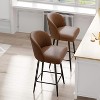 Brown PU Leather Bar Height Bar Stool, Set of 2, 360° Swivel Upholstered Bar Stool - 3 of 4