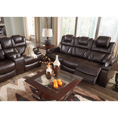 Brown Faux Leather Power Reclining Sofa with Storage and Cup Holders