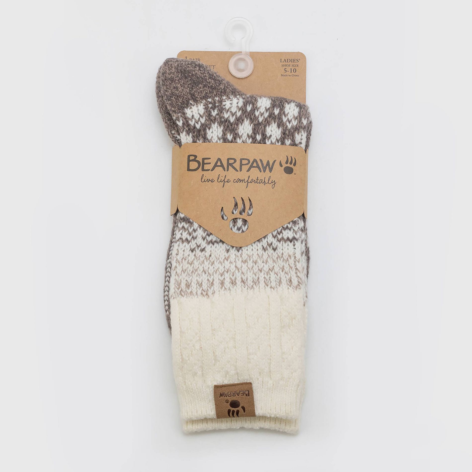 Bearpaw Boot Crew Socks Fairisle & Cable Color 1pk - Black Coffee
