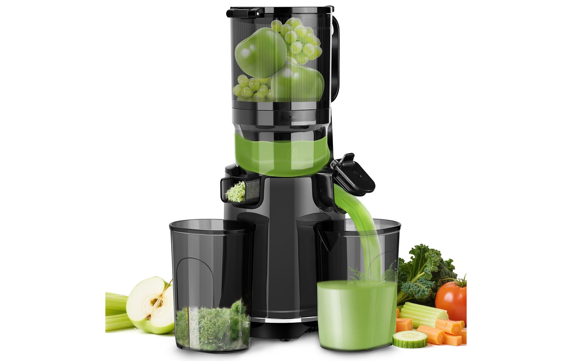 Ecoself Cold Press Juicer – 5.3" Large Feed Chute, 1.7L Capacity, Slow Masticating Juicer for Maximum Nutrients, Easy to Clean Juicer Machine (Black)