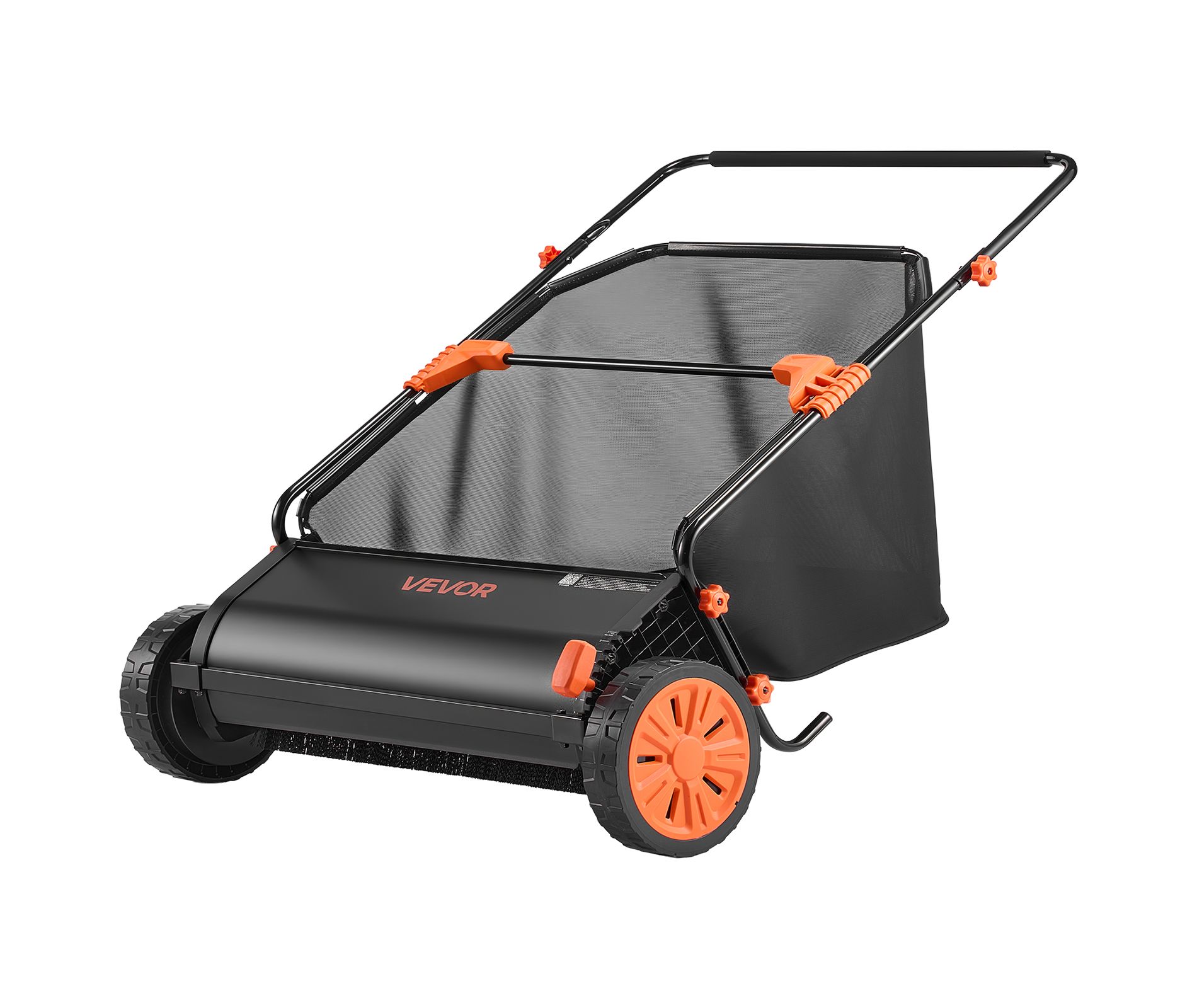 VEVOR Push Lawn Sweeper, 30 in Leaf & Grass Collector with 12 cu. ft. Hopper Bag, Adjustable Brush Height & Spinning Brushes, Heavy Duty, Black