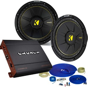 Kicker 2 12" Comp Subwoofers and a Crunch PX-2025.1D 2000 Watt Max Amp + Amp wire kit Package - 1 of 4