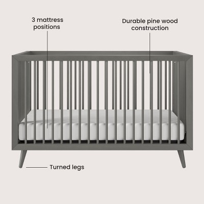 Lunar Gray Mid-Century Modern Convertible Crib and Dresser Set
