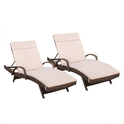 Haage Set of 2 Outdoor Wicker Armed Chaise Lounge with Cushion - Brown - Christopher Knight Home