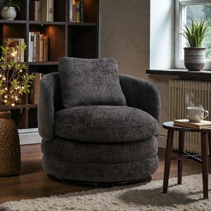 Mshliw Swivel Accent Chair with 360° Rotation, Single Sofa, Chenille Upholstery, Ergonomic Armrests, Soft Cushion and Included Pillow - 1 of 4