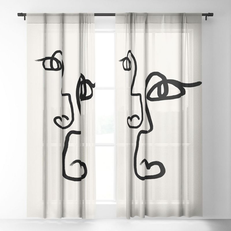 Bohomadic Studio Double Line Faces Black Single Panel Sheer Window Curtain - Society6, 2 of 7