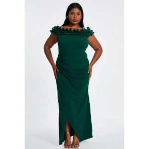 QUIZ Women's Plus Size Scuba Crepe Ruffle Bardot Maxi Dress - 1 of 4