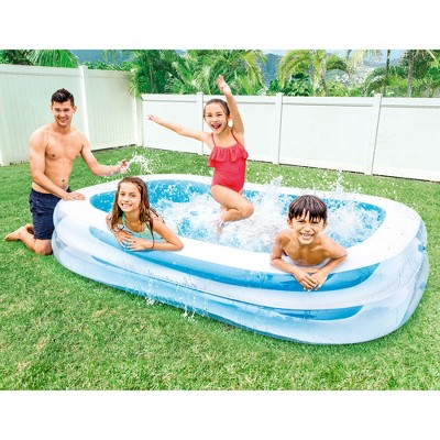 Blue and White Rectangular Inflatable Family Pool with Vinyl Liner