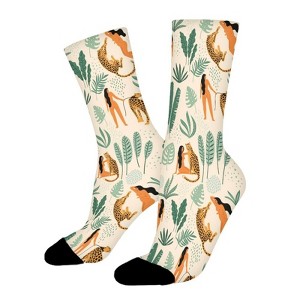 Tropical Floral Palm Leopard Women Printed Crew Socks Funny Funky Socks Soft Polyester Novelty Gifts for Artists Men - 1 of 1