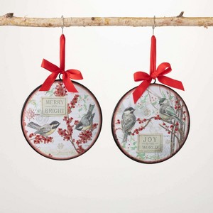 Chickadee Disc Ornament Multicolor 6"H Metal Set of 2 - 1 of 2
