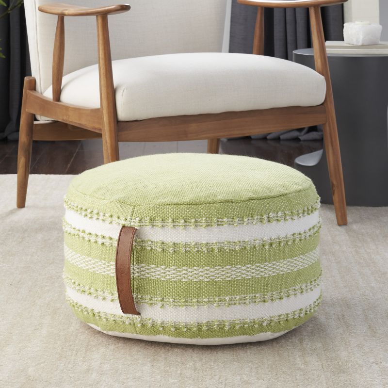 Mina Victory Woven Stripes Outdoor Pouf with Handle, 4 of 7