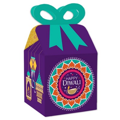 Big Dot of Happiness Happy Diwali - Square Favor Gift Boxes - Festival of Lights Party Bow Boxes - Set of 12