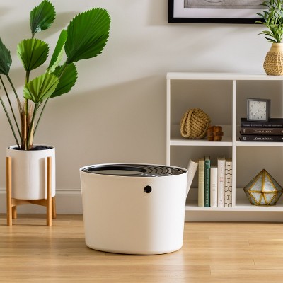 White and Black Top Entry Cat Litter Box with Scoop