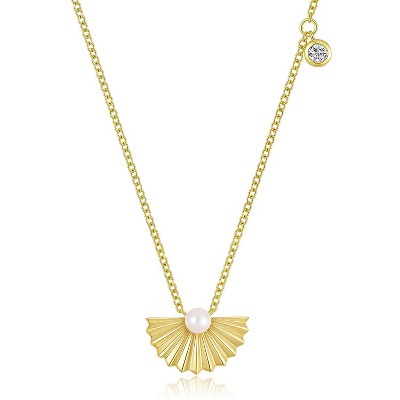 Molenia Shell Pearl Charm Necklace for Women, 14k Gold Plated 925 Sterling Silver Seashell Pendant Beach Necklaces Dainty Summer Birthday Gift for Her