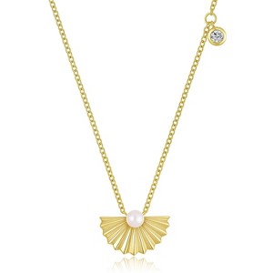 Molenia Shell Pearl Charm Necklace for Women, 14k Gold Plated 925 Sterling Silver Seashell Pendant Beach Necklaces Dainty Summer Birthday Gift for Her - 1 of 4
