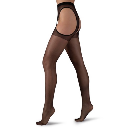 LECHERY Women's Sheer Suspender Crotchless Tights (1 Pair) - Black, X  Small/Small
