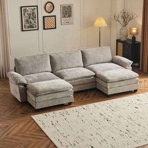 Karl Home |120 in. W Pillow Top Arm Double-layer Cushion Chenille Sofa in Gray With Ottoman - 1 of 1