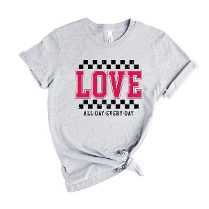 Simply Sage Market Women's Love All Day Everyday Checkered Short Sleeve Graphic Tee - L - H. Grey - 1 of 3