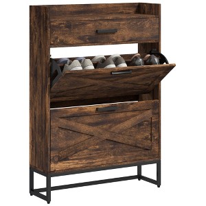 NicBex Shoe Cabinet with Drawer Industrial Shoe Storage Cabinet with 2 Flip Doors and Metal Legs for Entryway,Hallway - 1 of 4