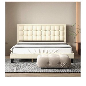 Coucheta Velvet Bed Frame with adjustable headboard, noise-free design & sturdy foundation. Features elegant button-tufted details. - 1 of 4