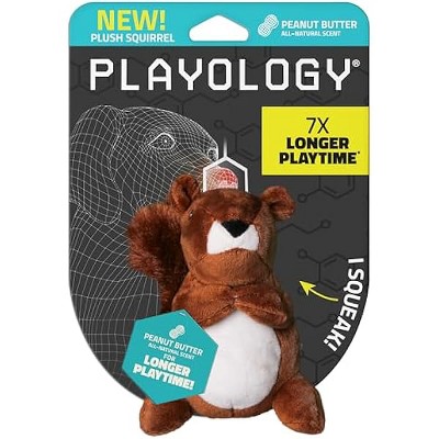Playology Dog Toys | Plush Toy Squirrel Stuffed Animal for Dogs | Small Peanut Butter Scented Toy - Easy to Clean and Made from Non Toxic Materials