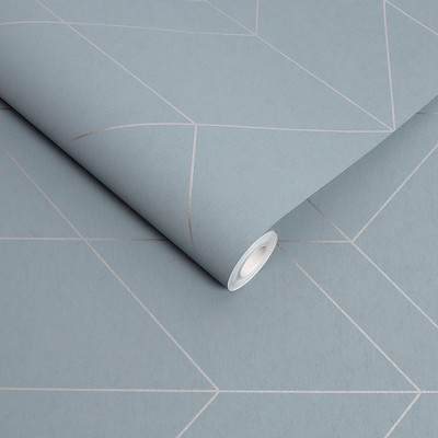 Deep Sky Blue Geometric Metallic Paste the Wall Wallpaper