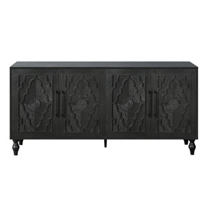 SEVOBAL Utility Storage Cabinets Carved Flower Door Large Storage Cabinet with Metal Handles, Black, 62.99"*15.75"*32" - 1 of 4