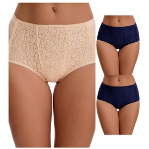 INSPIRE CHIC Women's Floral Lace Breathable Comfortable Mid Rise Underwear Briefs 3 Packs - 1 of 4