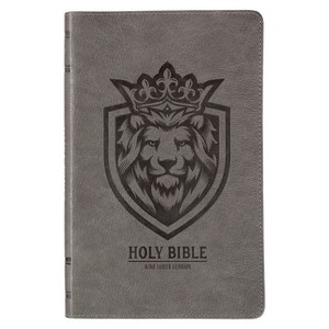 KJV Holy Bible, Gift Edition for Boys King James Version, Faux Leather Flexible Cover, Charcoal Gray Lion Emblem - (Leather Bound) - 1 of 1
